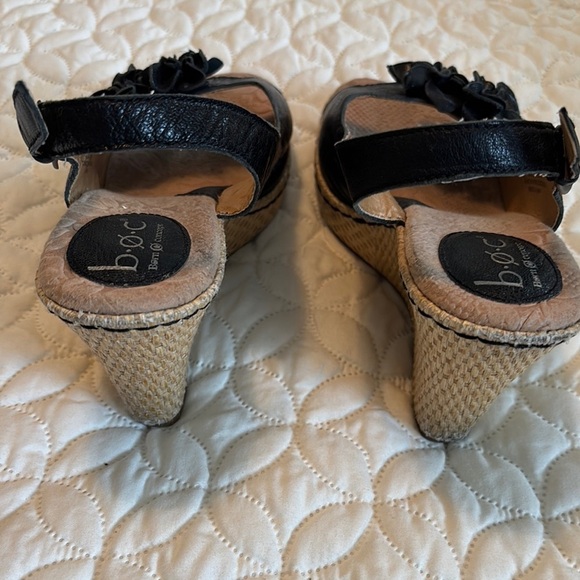 b.o.c. Black Espadrille Slingback 3.5” Straw Woven Heels Shoes Floral Sandals - Picture 8 of 10